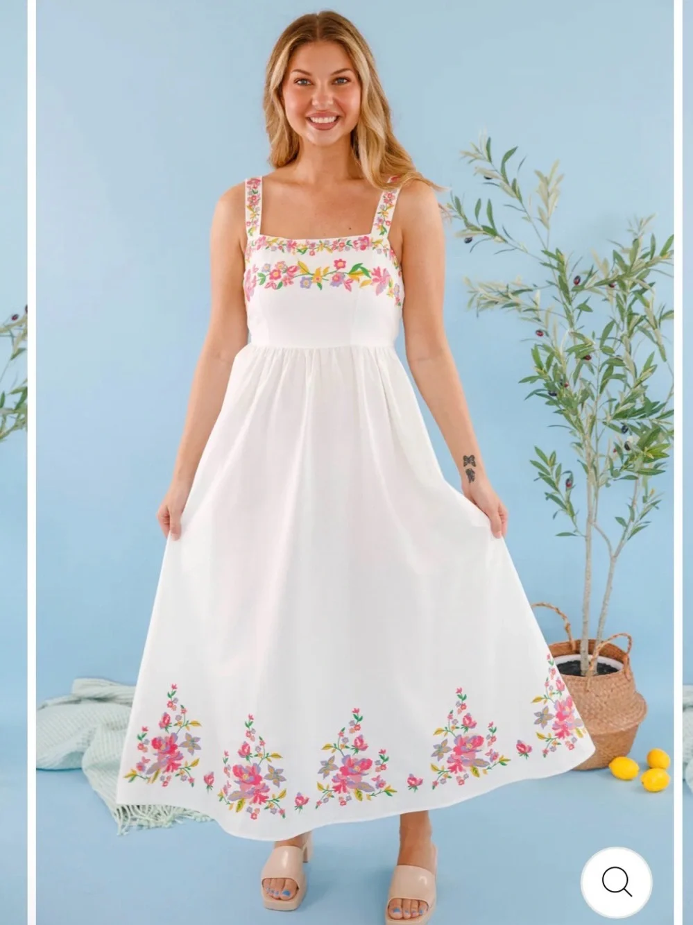 White Floral Embroidered Sundress